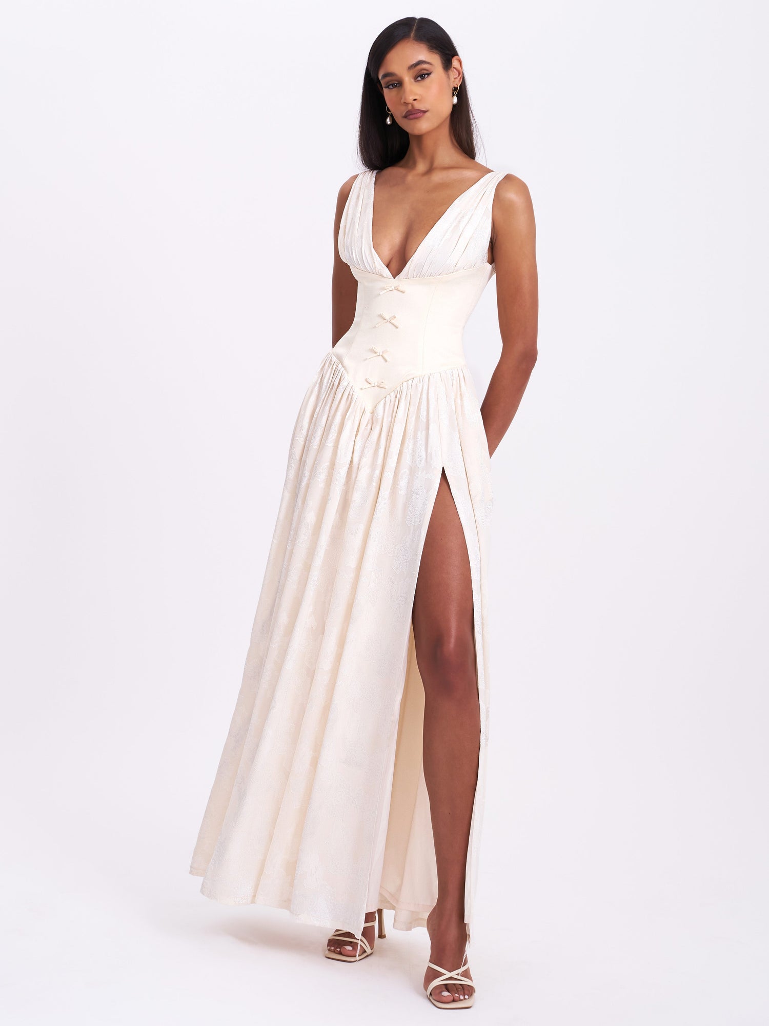 Sabrina High Slit Jacquard Maxi Dress | Butter Yellow