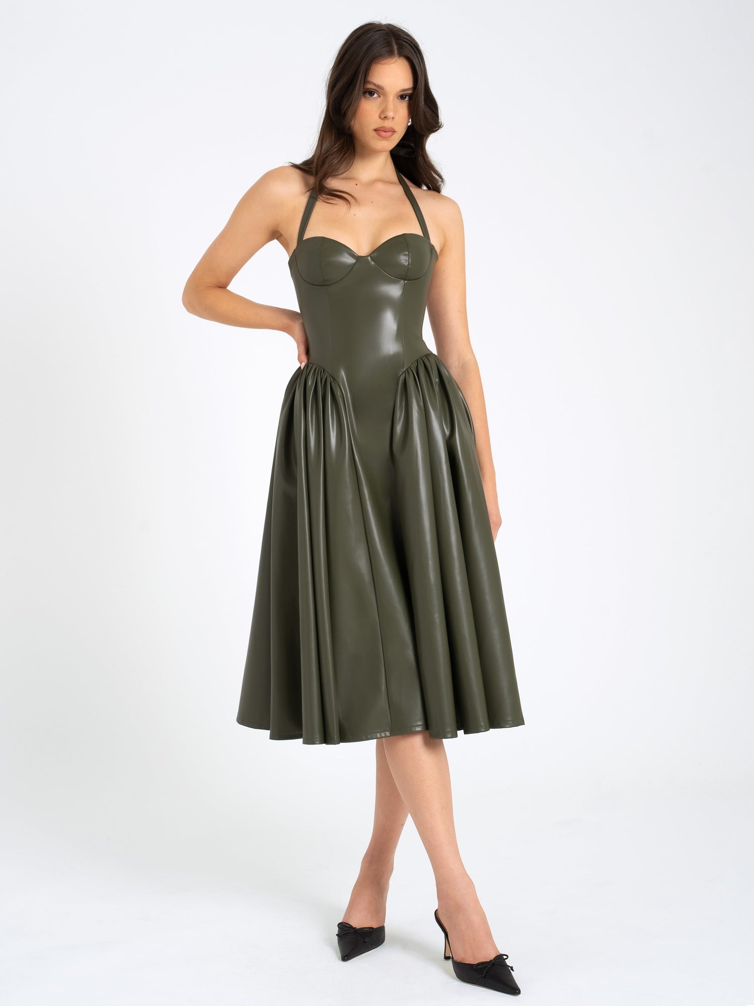 Eliana Vegan Leather Dress | Olive