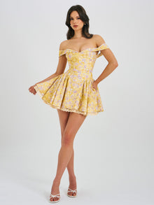 Oana Linen Collared Off Shoulder Mini Dress | Floral Print