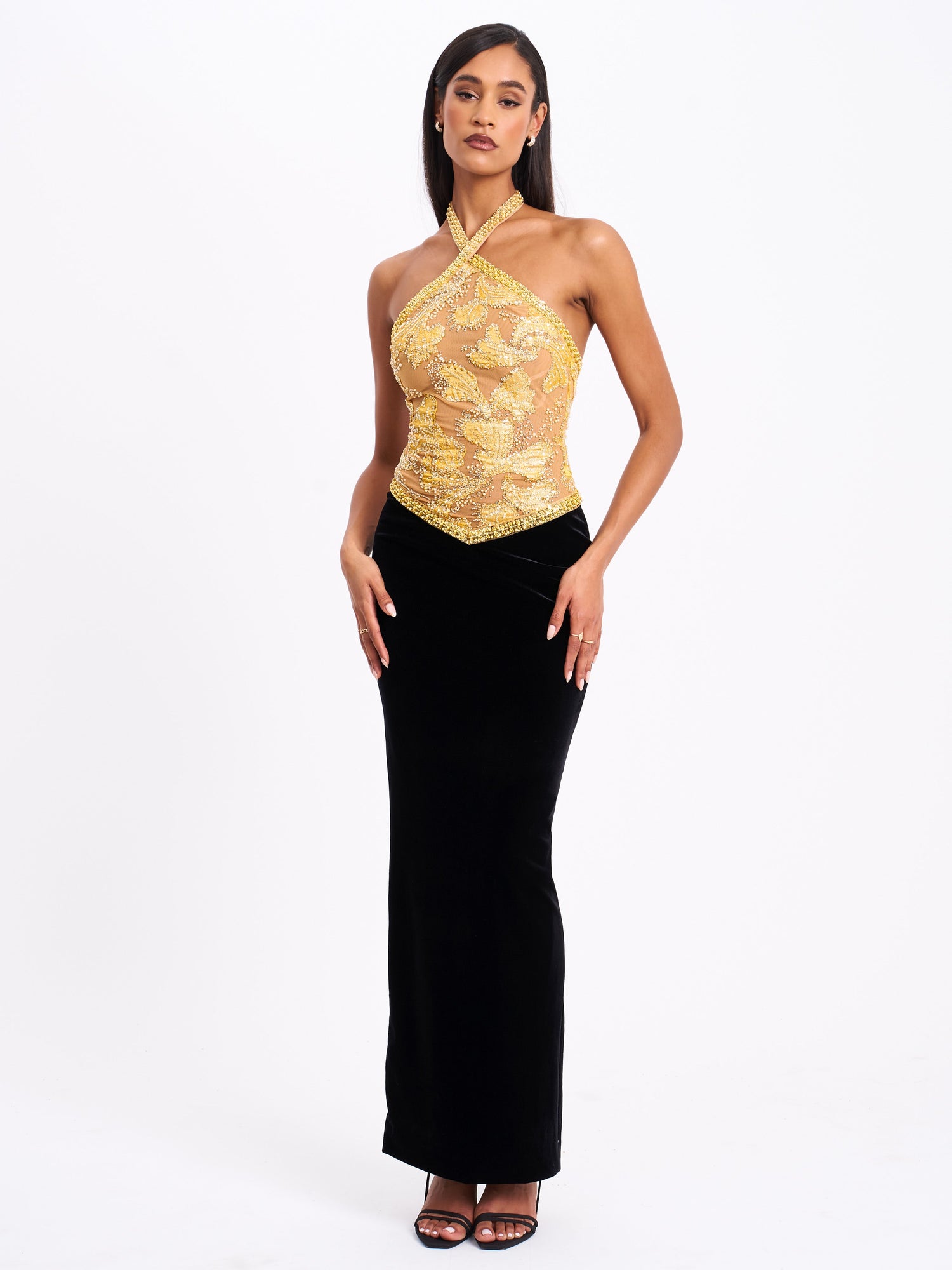 Gazelle Embroidered Vintage Style Maxi Dress | Gold