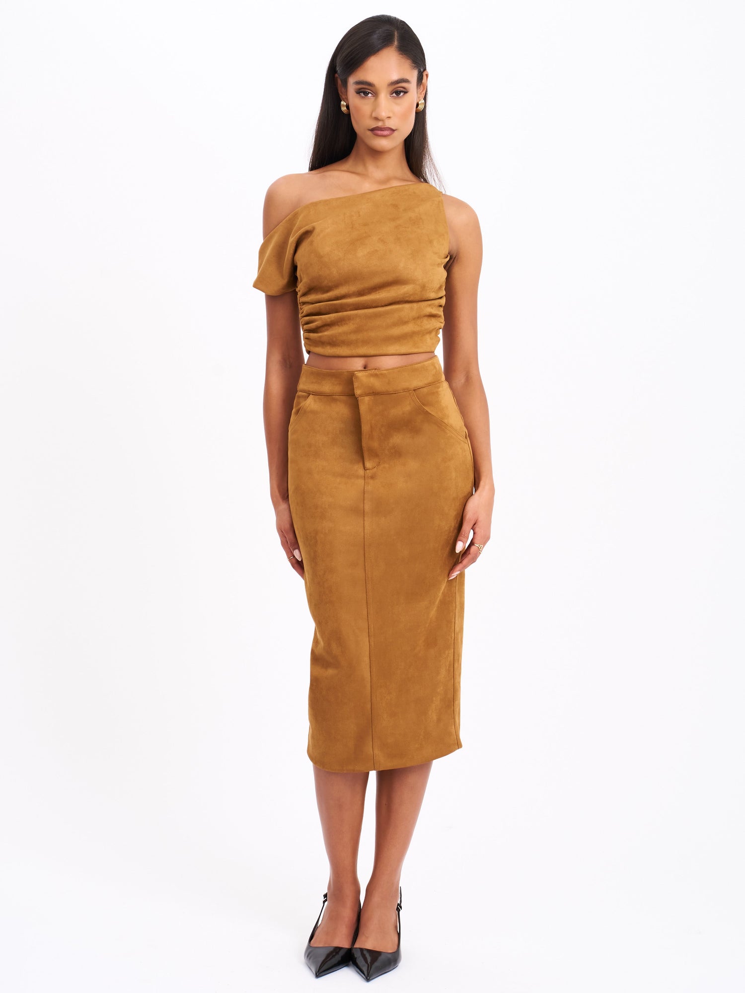 Zabrina Straight Pencil Skirt | Brown Suede