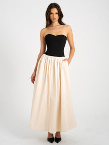Sana Sweetheart Lace-up Back Drop Waist Maxi Dress | Black/Beige