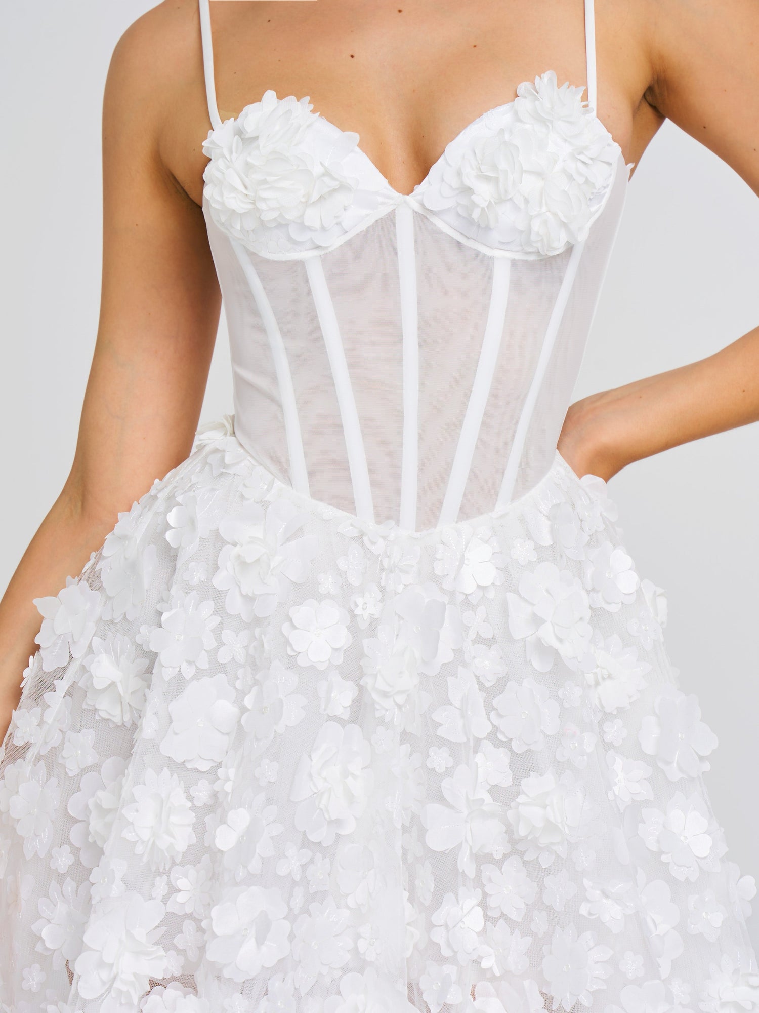 Pamila Mesh Puffy Mini Dress | White Floral