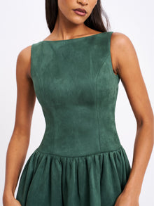 Laila Suede Boat Neck Backless Midi Dress | Green
