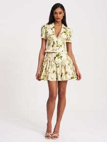 Zanella Floral Print Lace Trim Linen Top | Green