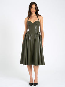 Eliana Vegan Leather Dress | Olive