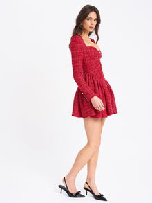 Tae Tweed Long Sleeve Drop Waist Mini Dress | Red