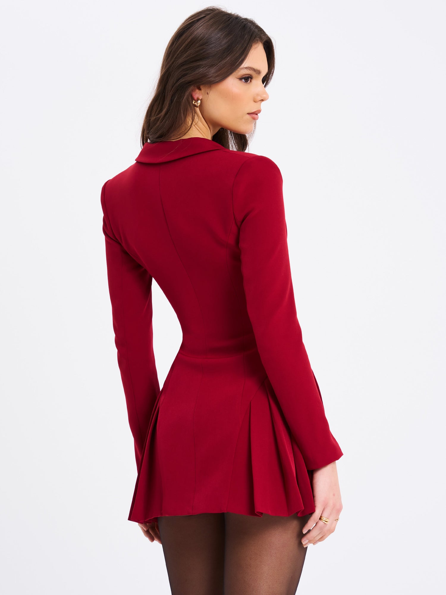 Delia Blazer Dress with Pleated Detail | Burgundy