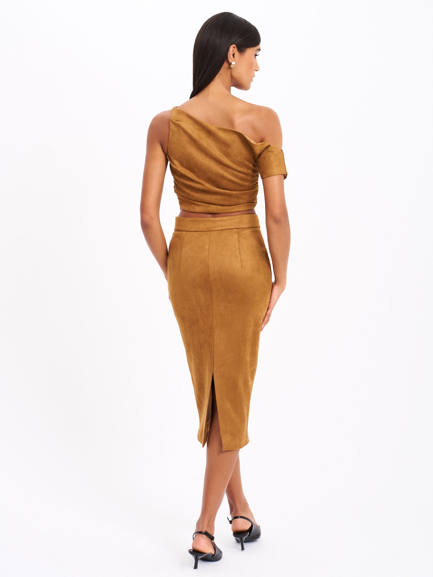 Zabrina Straight Pencil Skirt | Brown Suede