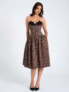 Uchenna Stretchy Strapless Midi Dress with lace trim | Cheetah Print