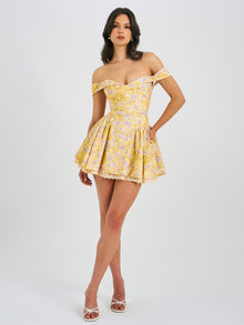 Oana Linen Collared Off Shoulder Mini Dress | Floral Print