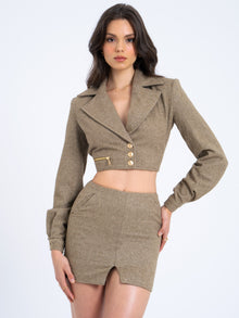 Bailee Vintage Cropped Twill Wool Blend Blazer Jacket | Sage Green
