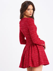 Tae Tweed Long Sleeve Drop Waist Mini Dress | Red