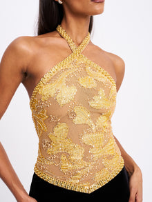 Gazelle Embroidered Vintage Style Maxi Dress | Gold
