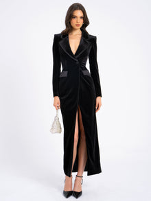 Willow Velvet High Slit Blazer Gown | Black