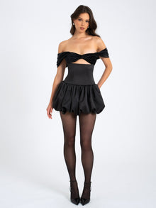 Gabby Velvet Top Bubble Hem Mini Dress | Black