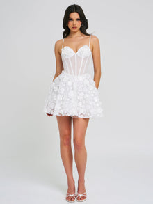 Pamila Mesh Puffy Mini Dress | White Floral