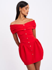 Cait Off Shoulder Drop Waist Mini Dress | Red