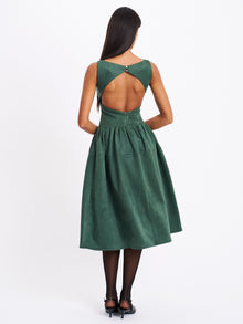 Laila Suede Boat Neck Backless Midi Dress | Green
