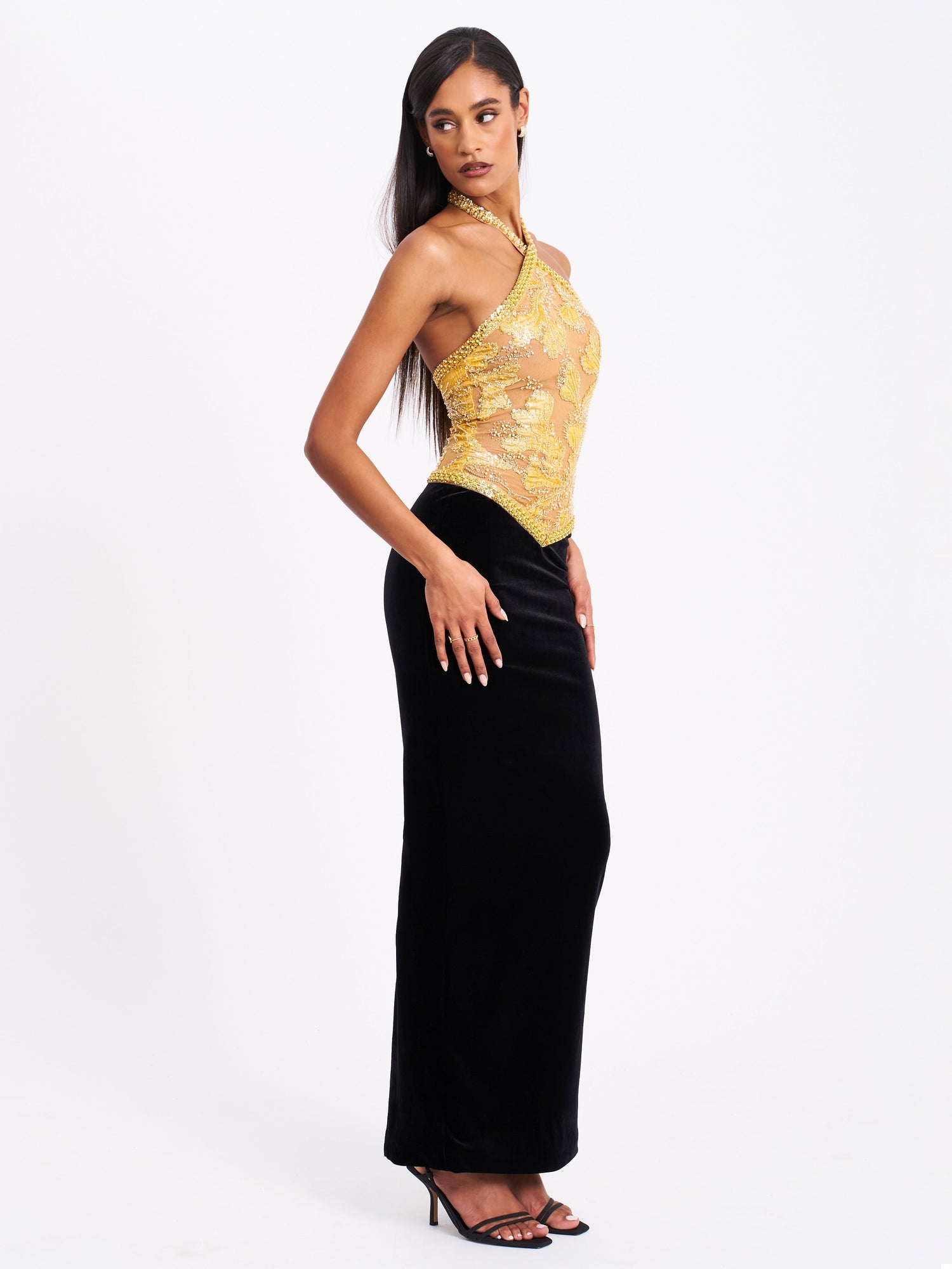 Gazelle Embroidered Vintage Style Maxi Dress | Gold