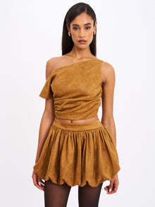 Yara Slash Neck Tank Top | Brown Suede