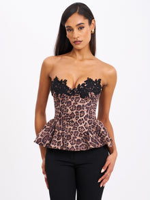Qiara Peplum Top with Lace Trim | Cheetah Print