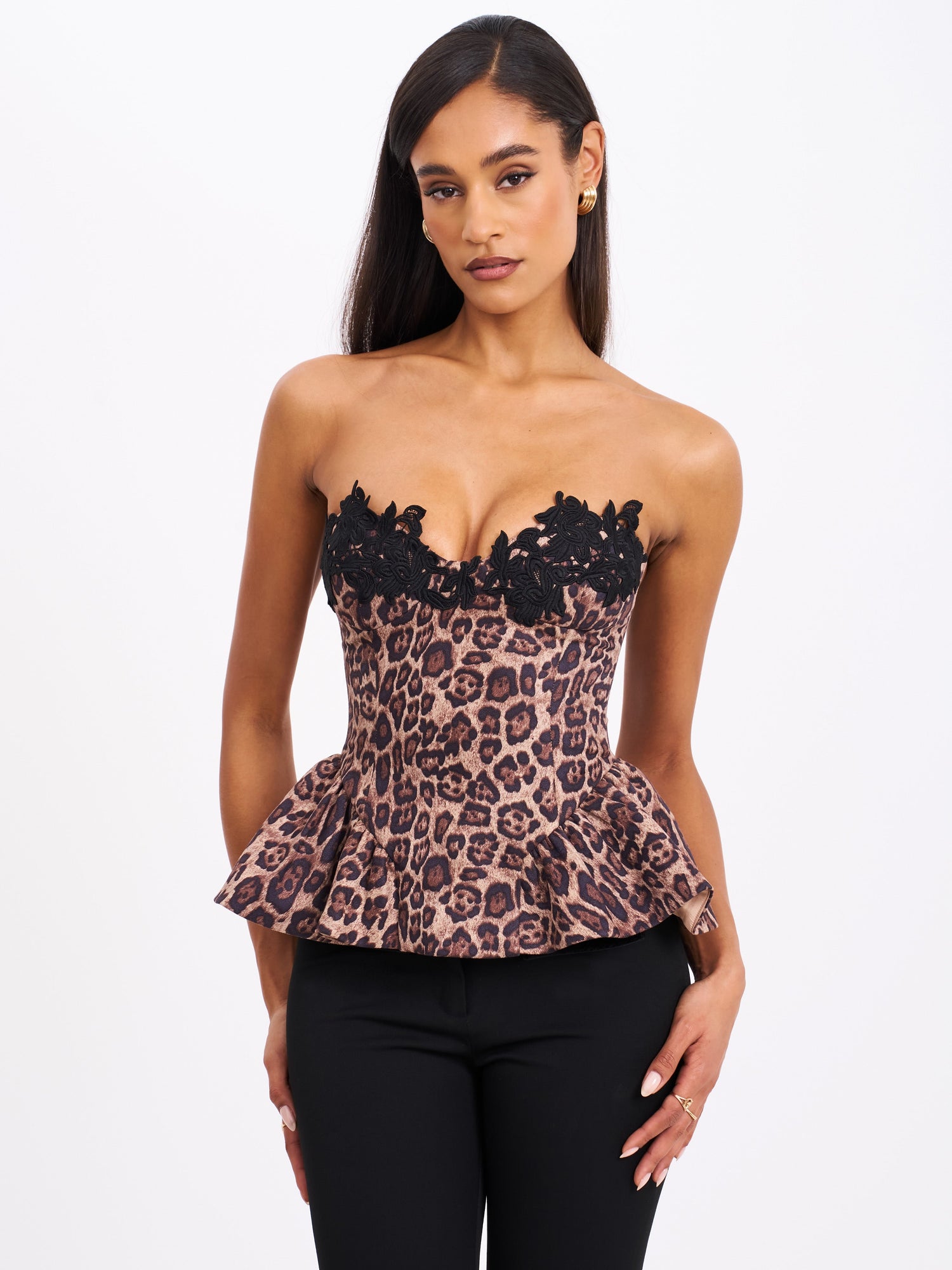 Qiara Peplum Top with Lace Trim | Cheetah Print