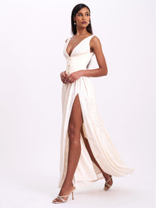 Sabrina High Slit Jacquard Maxi Dress | Butter Yellow