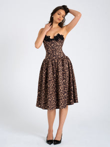 Uchenna Stretchy Strapless Midi Dress with lace trim | Cheetah Print