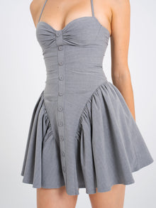 Melody Halter Drop Waist Mini Dress | Gray Stripe