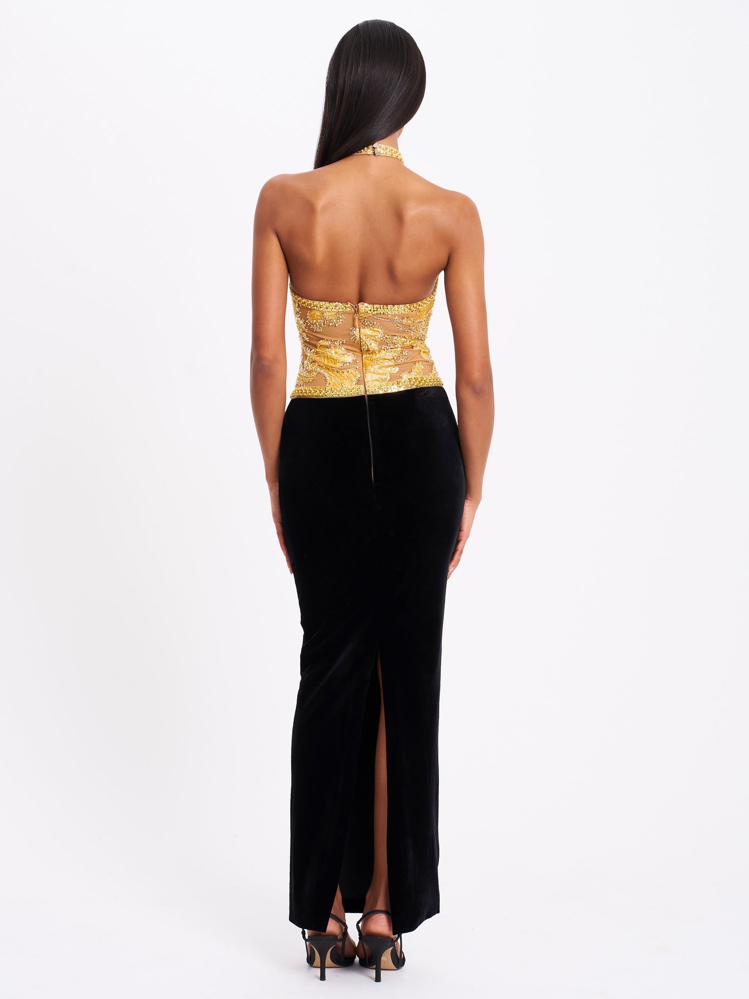 Gazelle Embroidered Vintage Style Maxi Dress | Gold