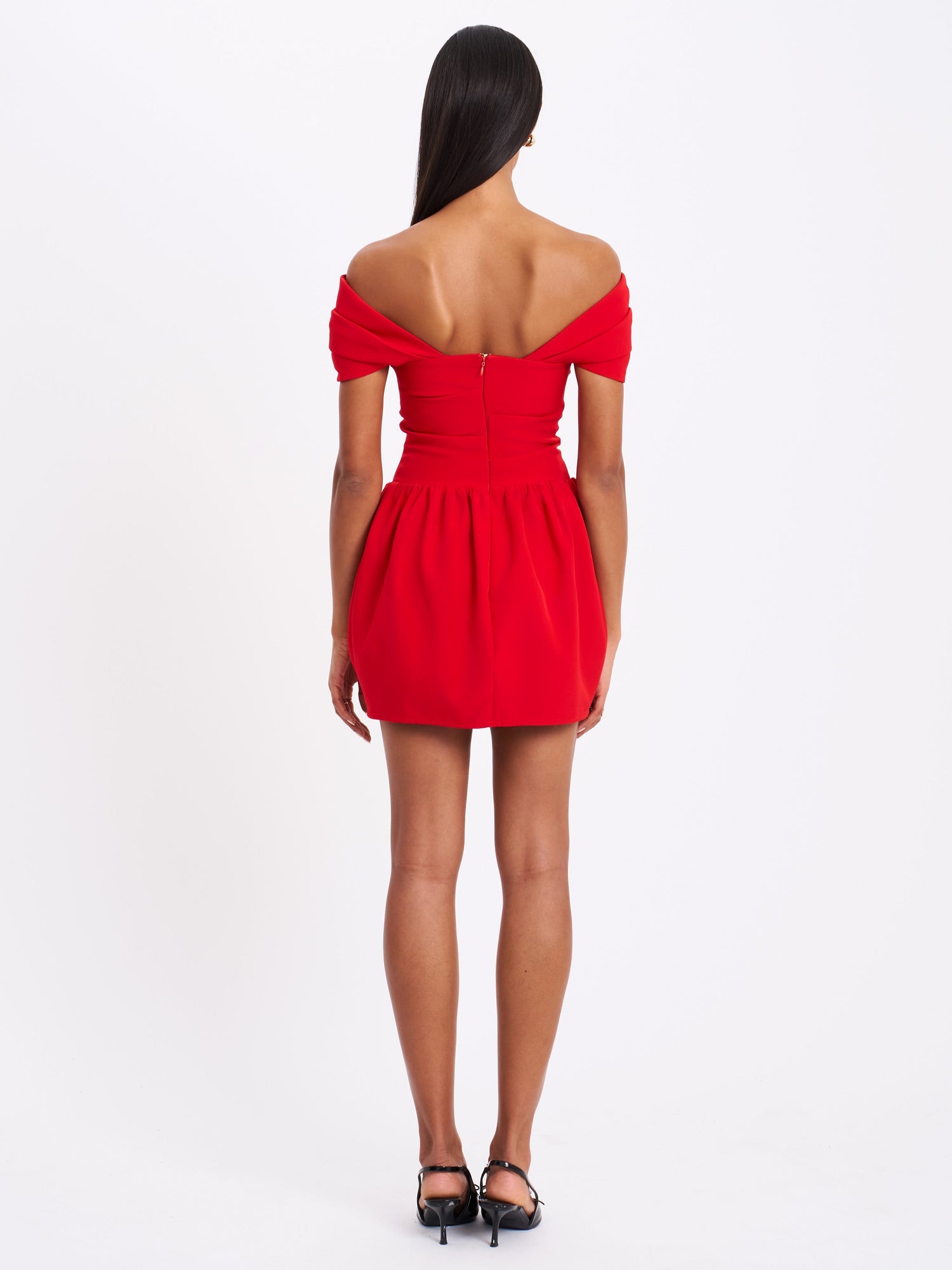 Cait Off Shoulder Drop Waist Mini Dress | Red