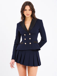 Nasia Double Breast Backless Blazer | Navy Blue