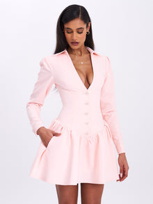 Xabrina Macaron Long Sleeve Shirt Mini Dress | Pink