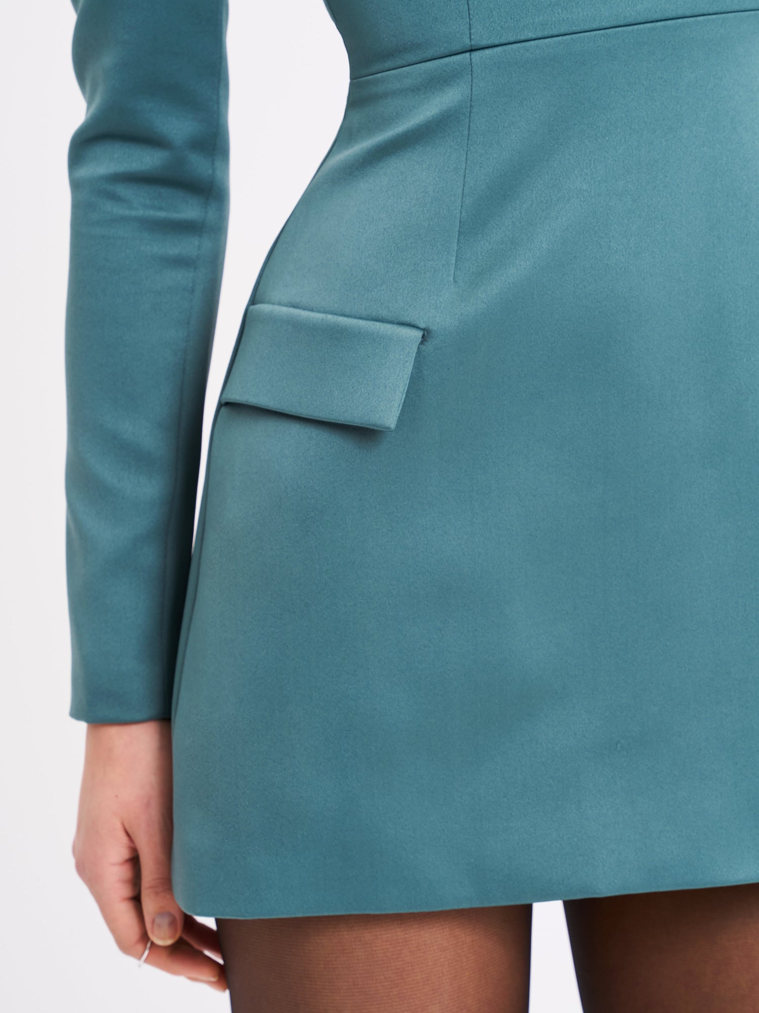 Gabella Long Sleeve A-line Mini Dress with Crystal Trim | Dark Green