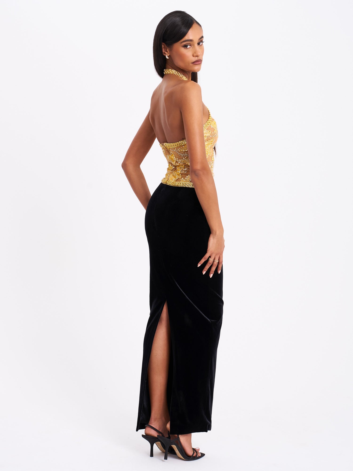 Gazelle Embroidered Vintage Style Maxi Dress | Gold