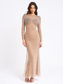 Rita Embroidered Mesh Beaded Mermaid Gown | Silver
