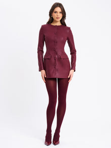 Baila Vegan Leather Blazer Mini Dress | Burgundy
