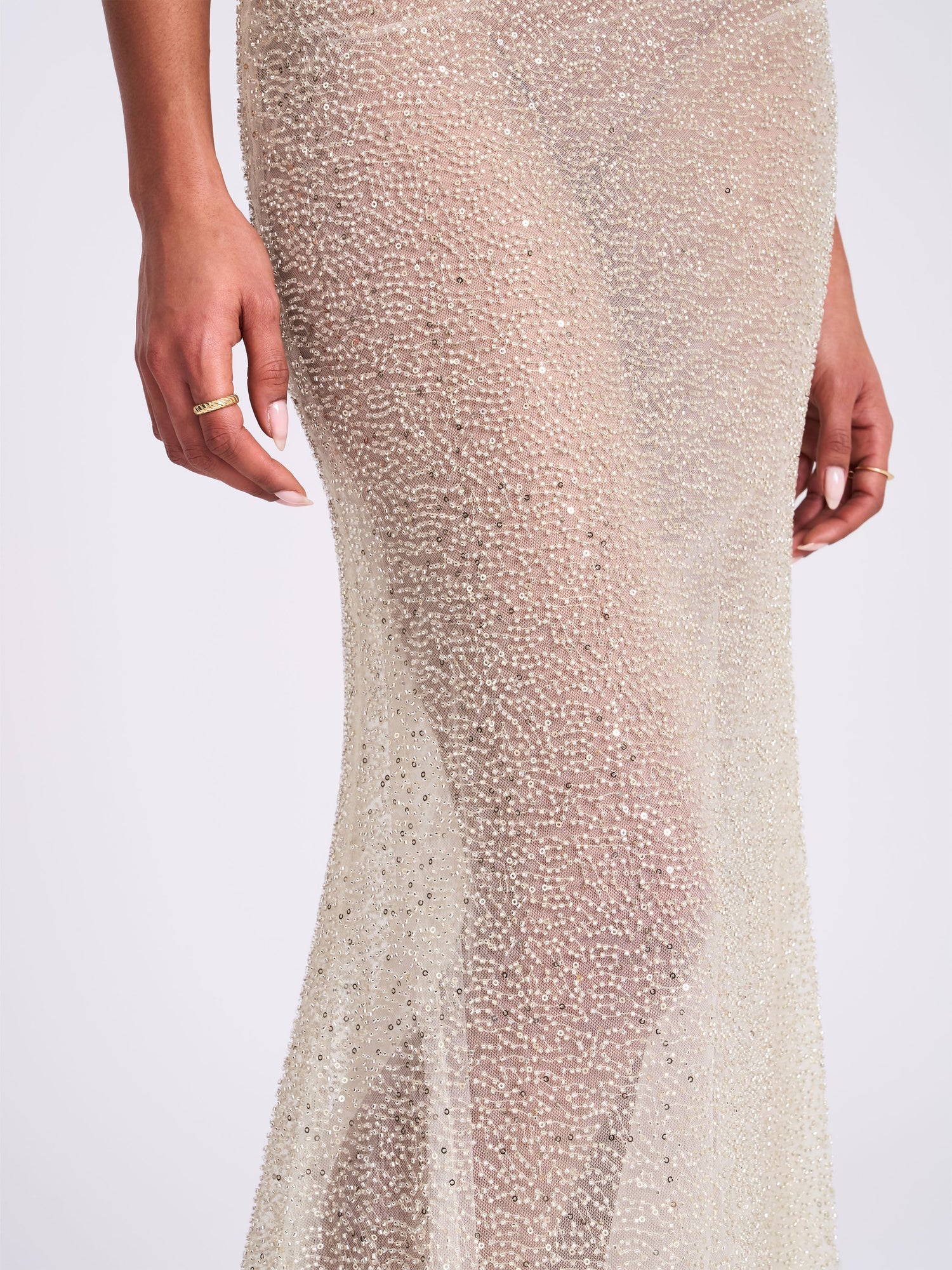 Zahya Halter Backless Beaded Mesh Gown | Lime