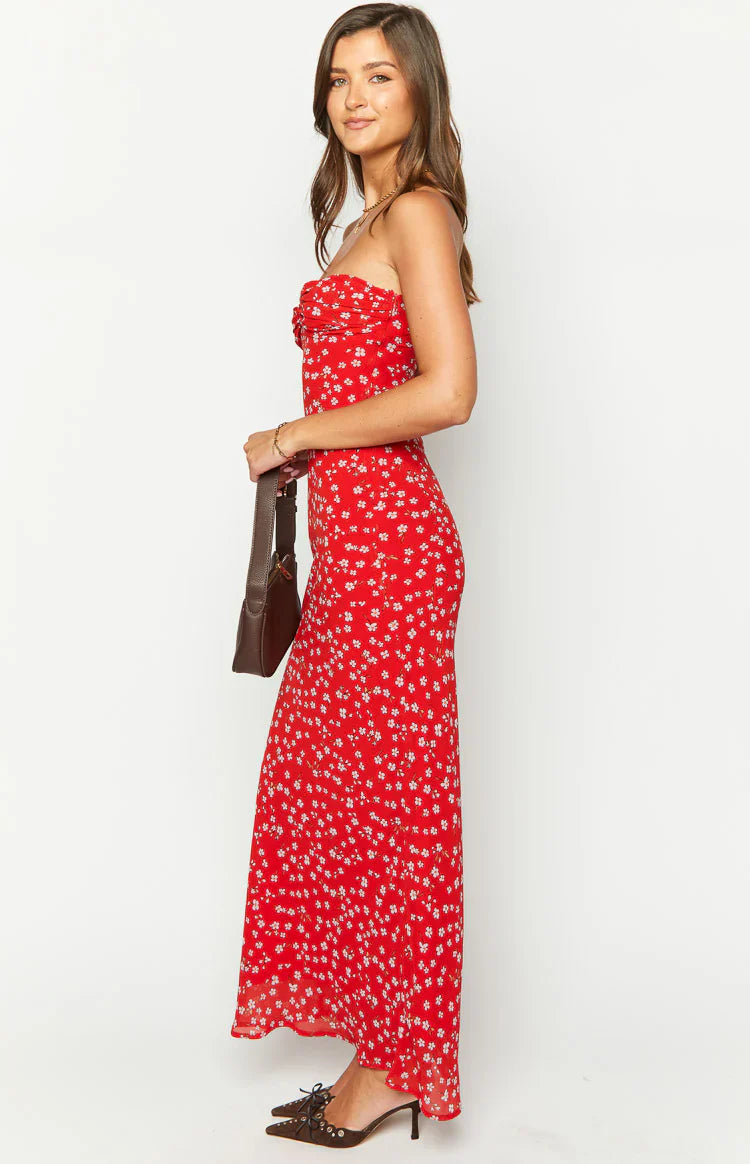 Ashley Floral Formal Maxi Dress | Red