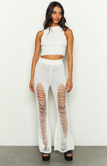 Aviva Ladder Knit Flare Pants | White