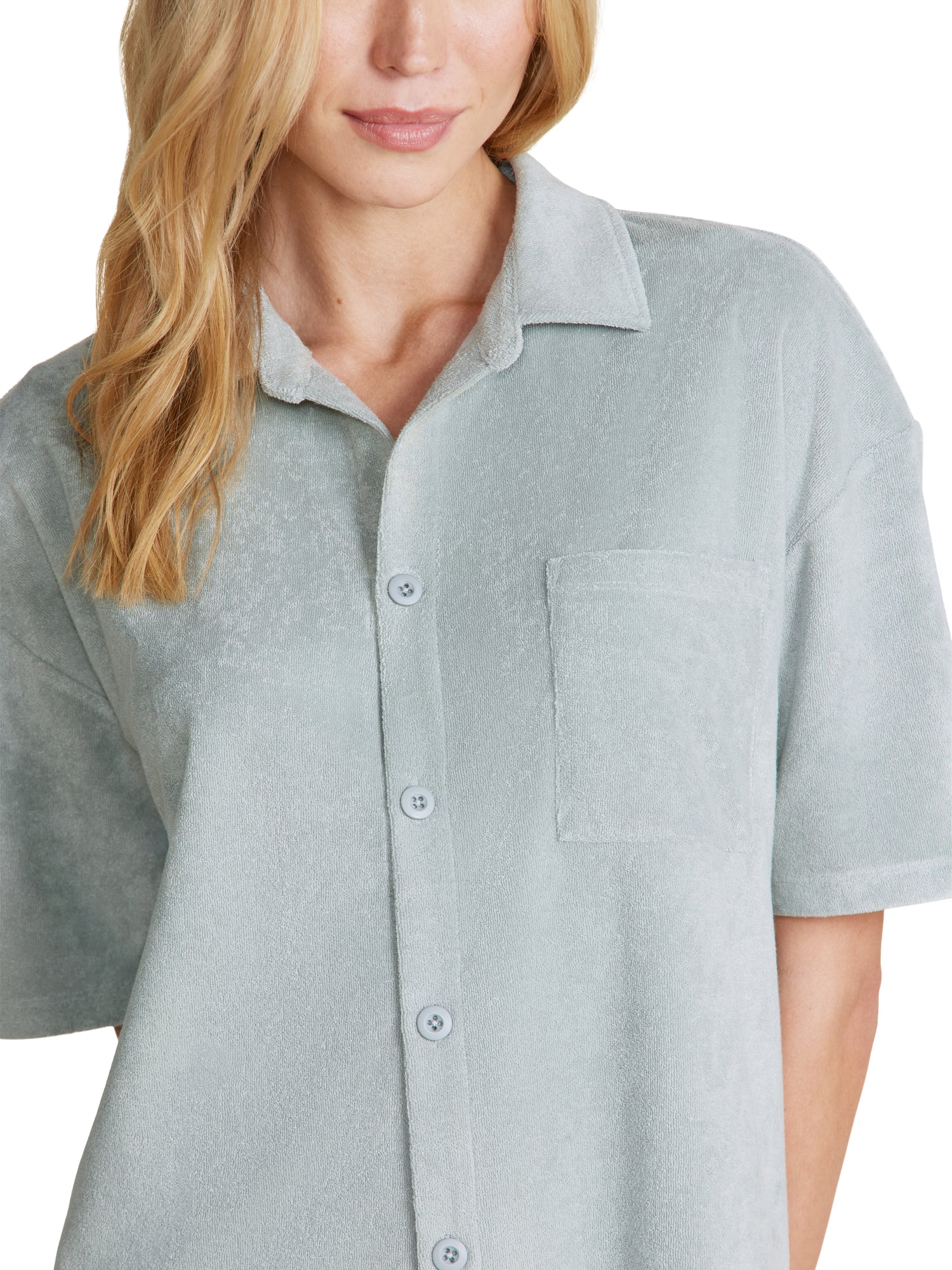 Womens | CozyTerry Button Down Shirt | Beach Glass