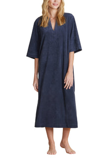 Womens | CozyTerry Placket Caftan | Indigo