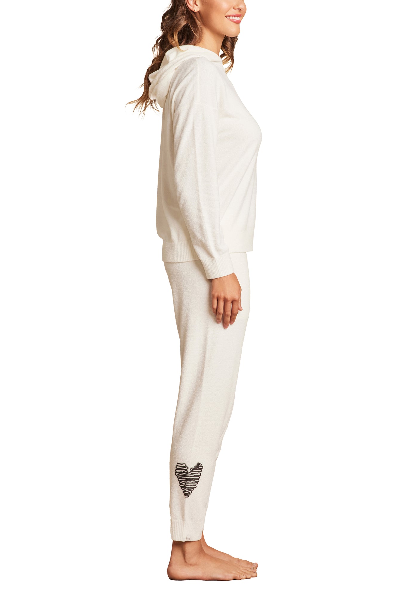 Womens | CozyChic Ultra Lite Embroidered Heart Hoodie | Pearl/Carbon