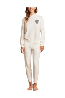 Womens | Cozychic Ultra Lite Embroidered Heart Pant | Pearl/Carbon