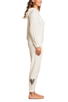Womens | CozyChic Ultra Lite Embroidered Heart Pant | Pearl/Carbon
