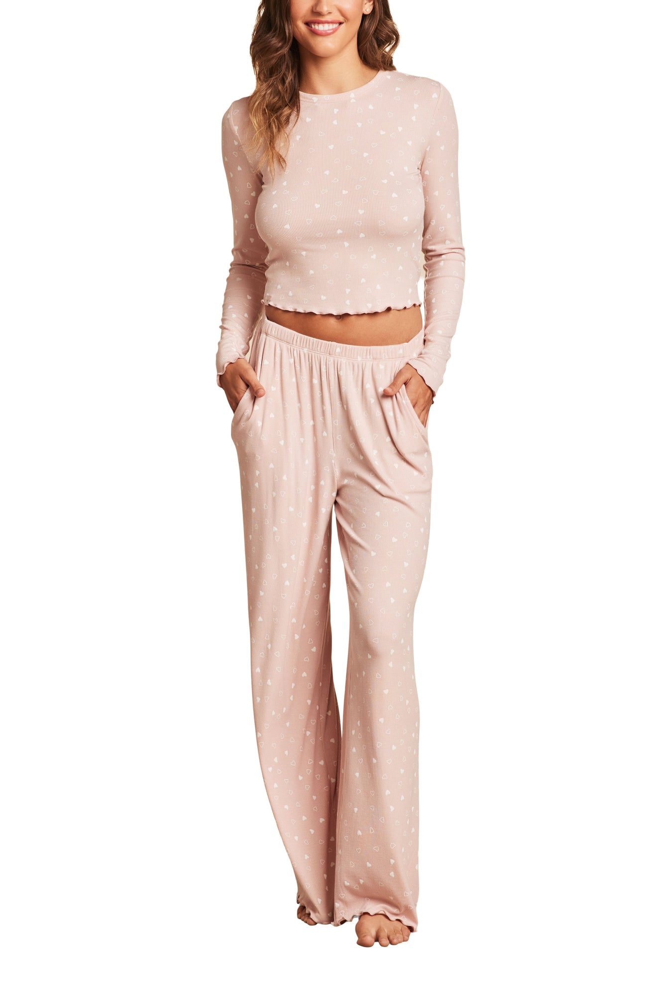 Womens | Ultra Soft Rib Lettuce Hem Long Sleeve Shirt | Dusty Rose/Pearl