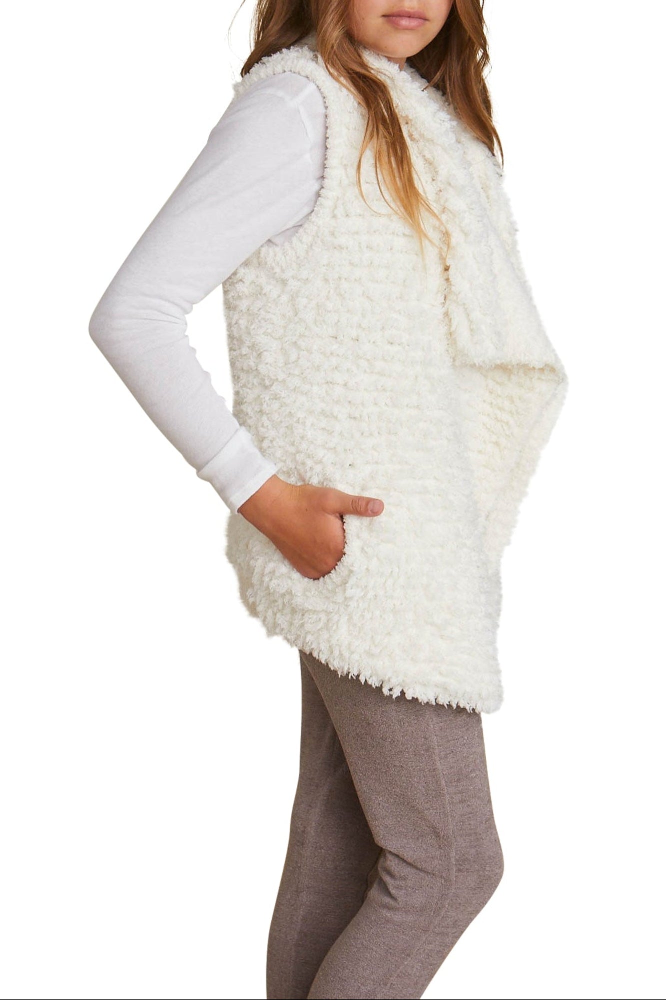 Youth | CozyChic Loop Fringe Cascading Vest | Cream
