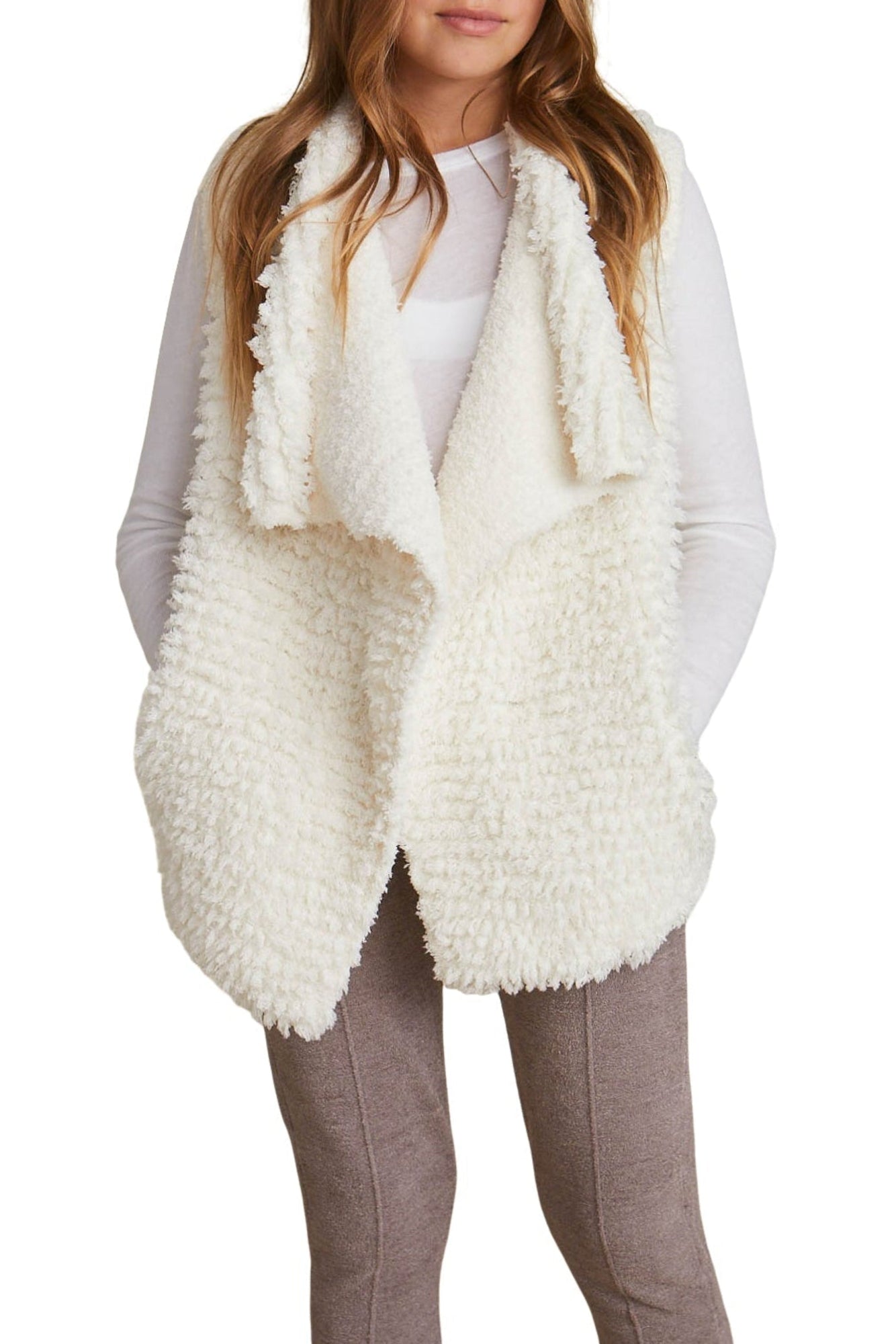 Youth | CozyChic Loop Fringe Cascading Vest | Cream