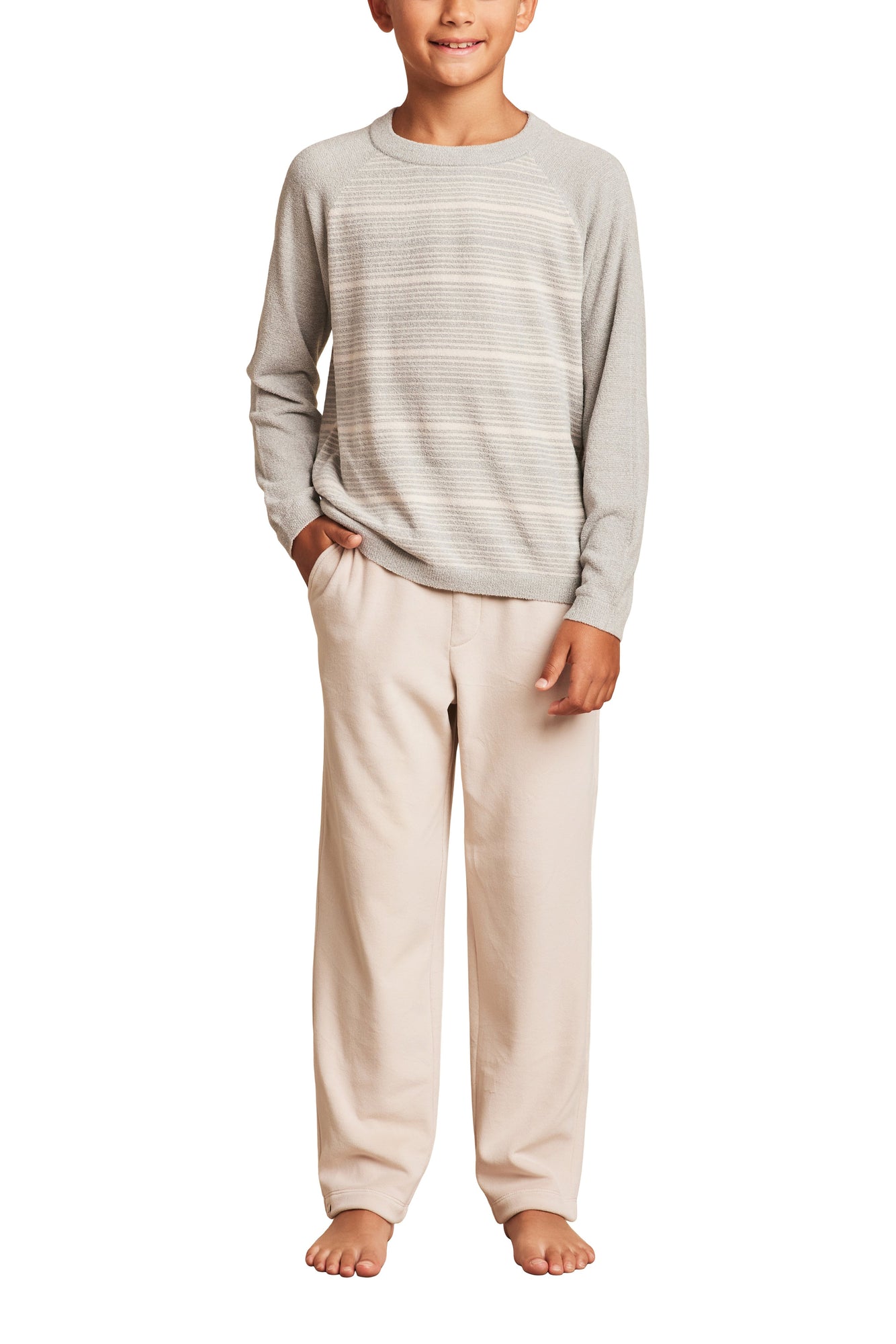 Youth | CozyChic Ultra Lite Heathered Stripe Raglan Pullover | Heather Moonbeam/Sand Dune